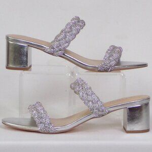 DREAM PAIRS size 11 silver mid-heel block-heel 2-strap sandals jeweled straps